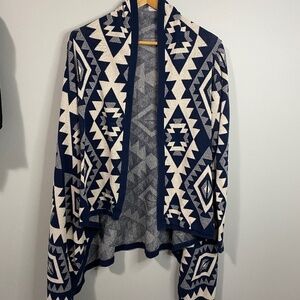 Pink Owl Open Front Duster Cardigan Wrap Navy/Cream Women's‎ Size Medium